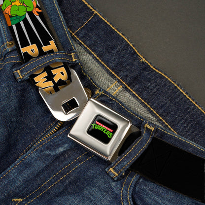 Classic TMNT Logo Full Color Seatbelt Belt - Classic Teenage Mutant Ninja Turtles Group Pose/TURTLE POWER! Webbing - MEGA POP COMICS 