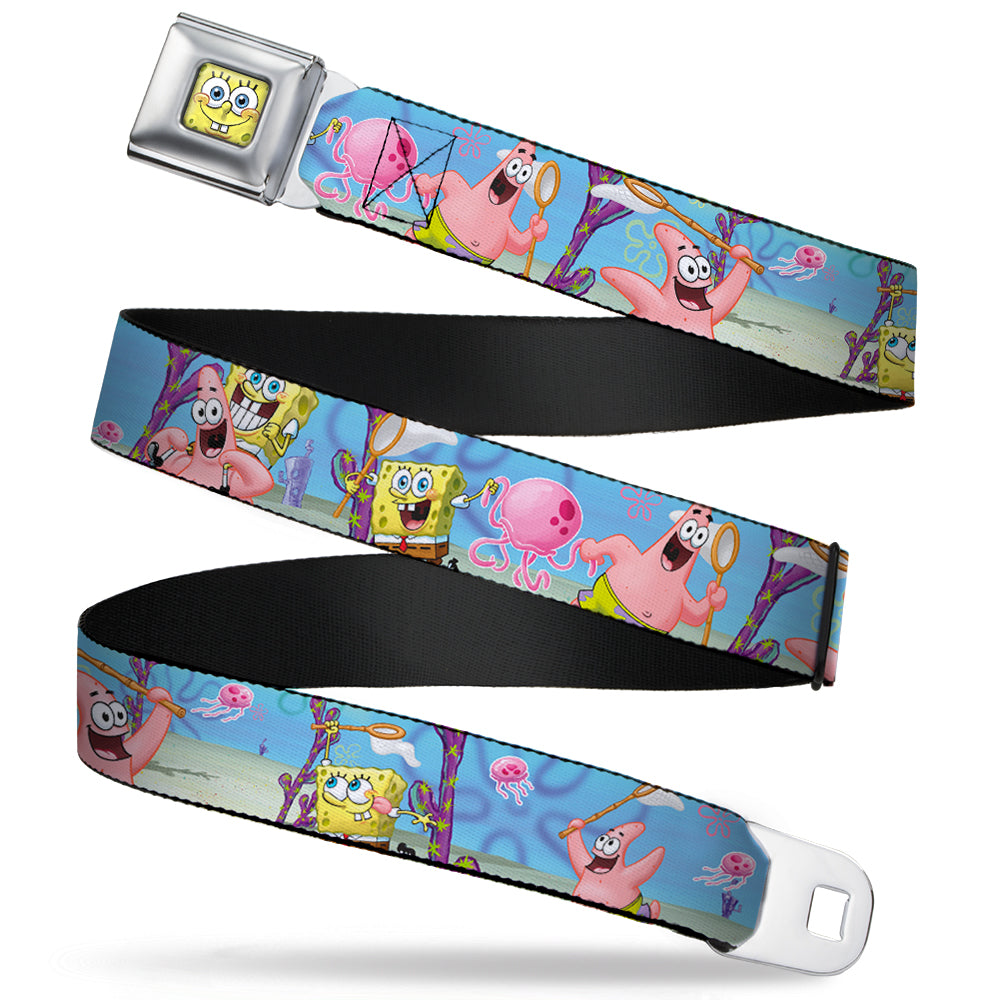 Sponge Bob 3-D Face CLOSE-UP Full Color Seatbelt Belt - SpongeBob & Patrick Starfish Jellyfishing Scenes Webbing - MEGA POP COMICS 