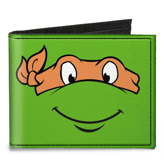 Canvas Bi-Fold Wallet - Classic TMNT Michaelangelo Face CLOSE-UP Green Orange - MEGA POP COMICS 