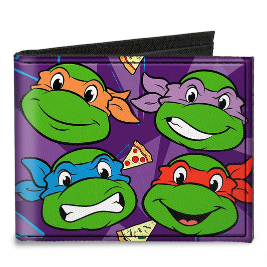 Canvas Bi-Fold Wallet - Classic TMNT Faces + I "PIZZA-HEART" TMNT Purple Pizza - MEGA POP COMICS 