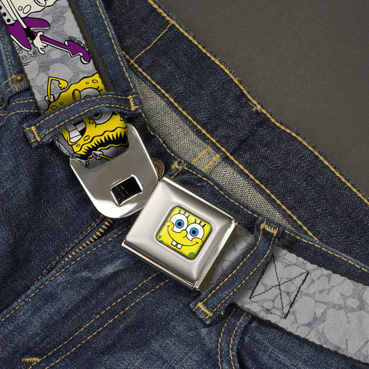 Sponge Bob Face CLOSE-UP Full Color Seatbelt Belt - SpongeBob 3-Poses SPONGEITUDE Grays/Black Webbing - MEGA POP COMICS 