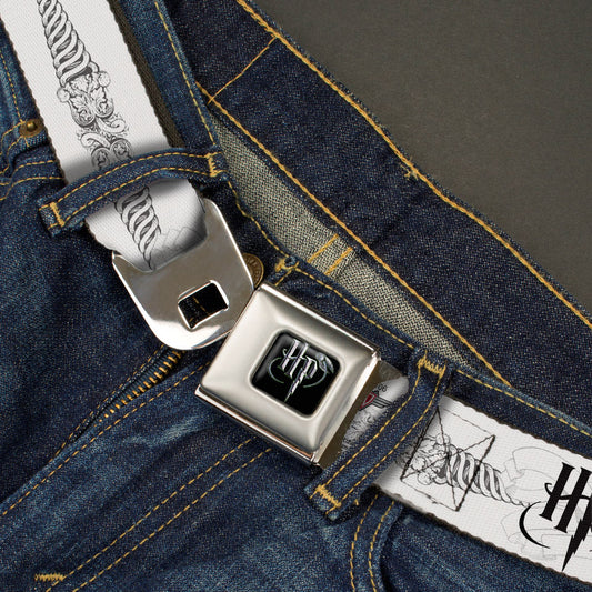 Harry Potter Logo Full Color Black/White Seatbelt Belt - Harry Potter GRYFFINDOR/RAVENCLAW/SLYTHERIN White/Black Webbing - MEGA POP COMICS 