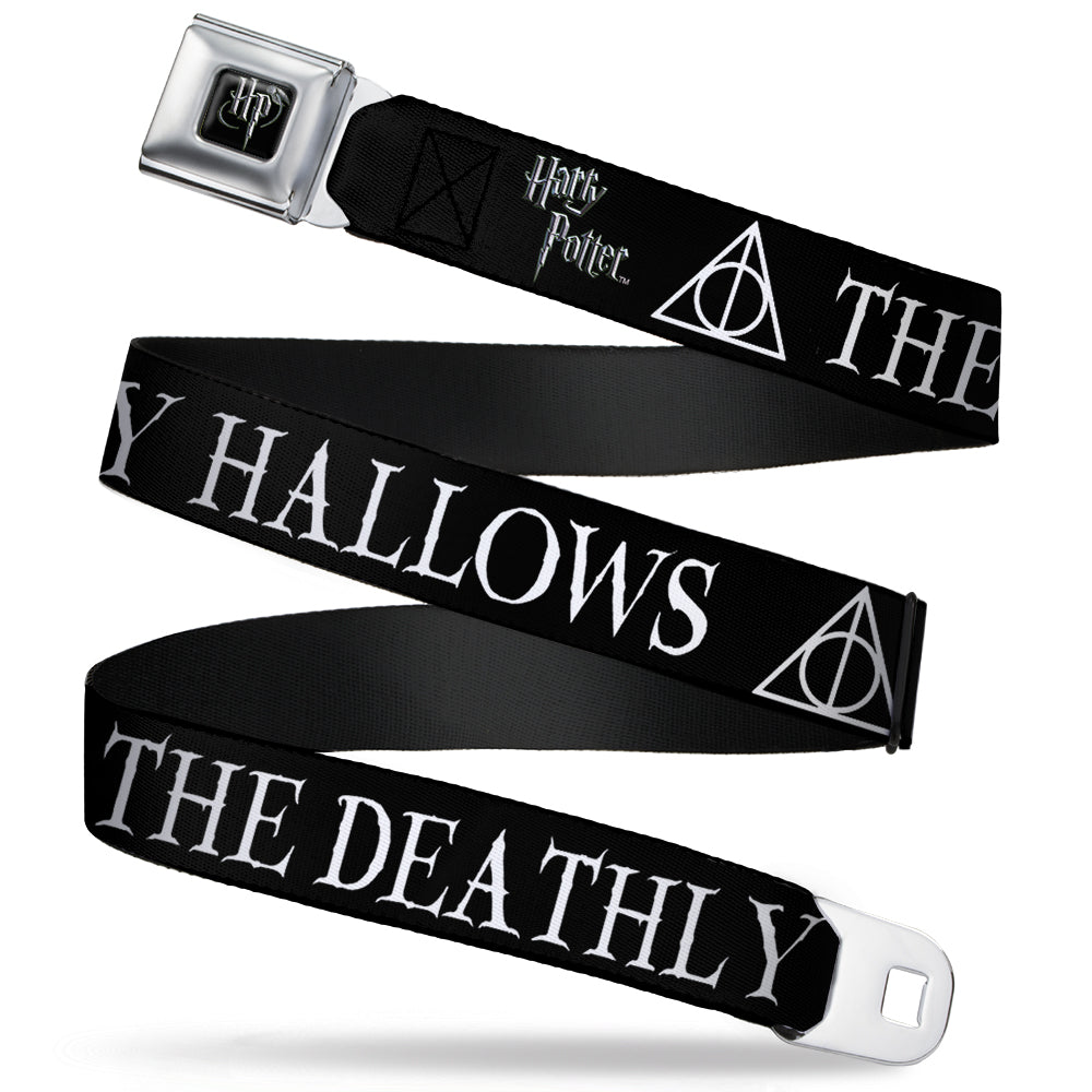 Harry Potter Logo Full Color Black/White Seatbelt Belt - THE DEATHLY HALLOWS/Symbol Black/White Webbing - MEGA POP COMICS 
