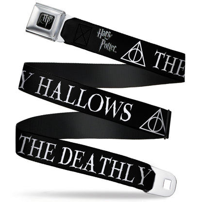 Harry Potter Logo Full Color Black/White Seatbelt Belt - THE DEATHLY HALLOWS/Symbol Black/White Webbing - MEGA POP COMICS 