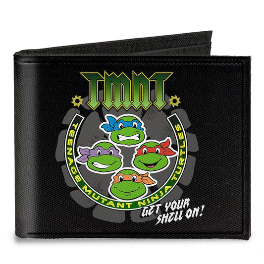 Canvas Bi-Fold Wallet - TMNT-GET YOUR SHELL ON + TMNT WORLD TOUR 84 Black Gray Green - MEGA POP COMICS 