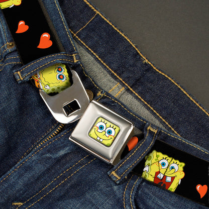 Sponge Bob Face CLOSE-UP Full Color Seatbelt Belt - SpongeBob Love Eyes/Hearts Black/Red Webbing - MEGA POP COMICS 