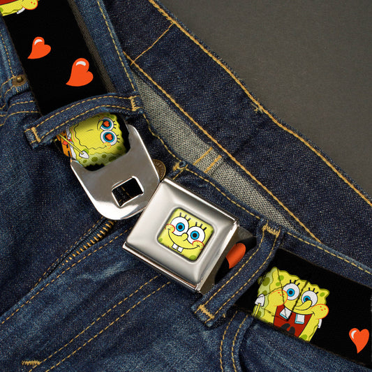 Sponge Bob Face CLOSE-UP Full Color Seatbelt Belt - SpongeBob Love Eyes/Hearts Black/Red Webbing - MEGA POP COMICS 