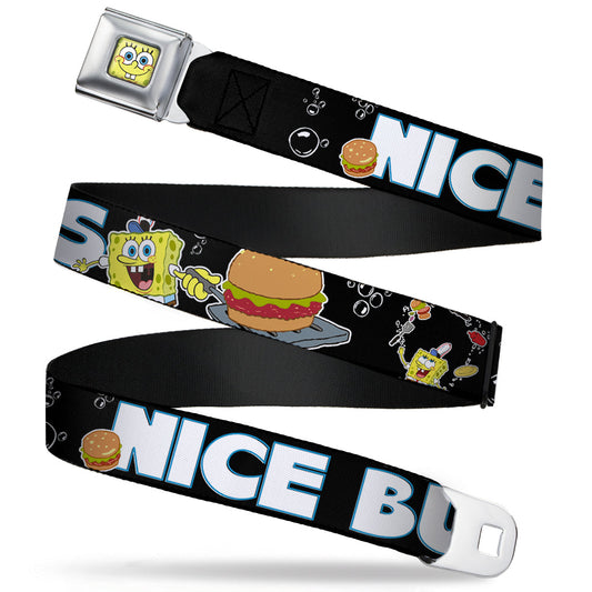 Sponge Bob Face CLOSE-UP Full Color Seatbelt Belt - SpongeBob & Krabby Patty NICE BUNS Webbing - MEGA POP COMICS 