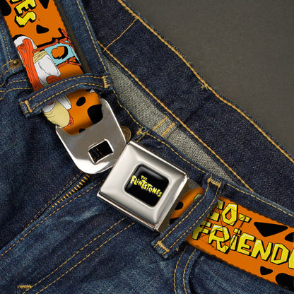THE FLINTSTONES Logo Full Color Black Yellow Seatbelt Belt - Flintmobile/ECO-FRIENDLY Orange/Black Webbing - MEGA POP COMICS 