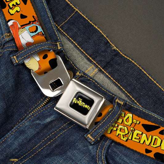 THE FLINTSTONES Logo Full Color Black Yellow Seatbelt Belt - Flintmobile/ECO-FRIENDLY Orange/Black Webbing - MEGA POP COMICS 