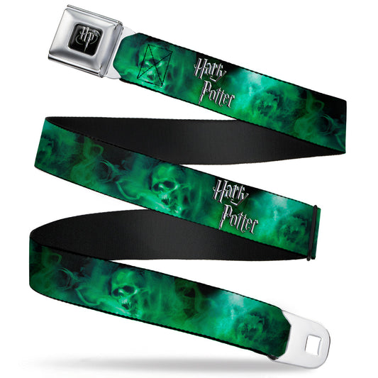 Harry Potter Logo Full Color Black/White Seatbelt Belt - HARRY POTTER Smoke Skulls Black/Greens Webbing - MEGA POP COMICS 