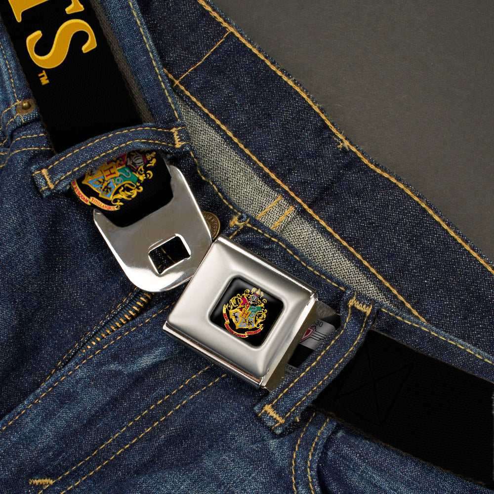 Hogwarts Crest Full Color Seatbelt Belt - Harry Potter HOGWARTS & Crest Black/Gold Webbing - MEGA POP COMICS 
