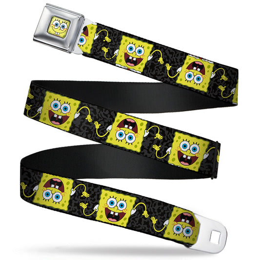Sponge Bob Face CLOSE-UP Full Color Seatbelt Belt - SpongeBob Pose Flip/Camo Gray/Black Webbing - MEGA POP COMICS 
