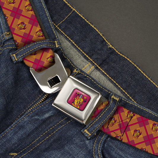 Gryffindor Crest Full Color Red Seatbelt Belt - Harry Potter Gryffindor Crest Plaid Reds/Gold Webbing - MEGA POP COMICS 