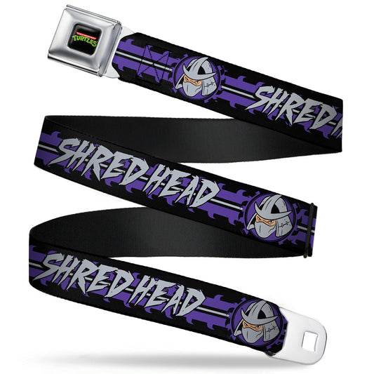 Classic TMNT Logo Full Color Seatbelt Belt - Shredder 2-Action Poses Gray/Purple Webbing - MEGA POP COMICS 