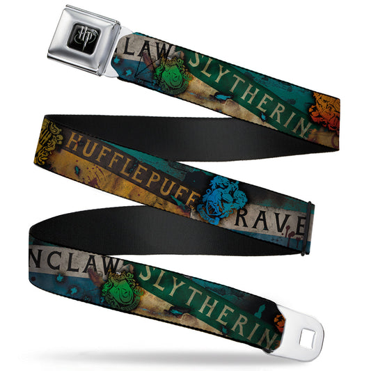 Harry Potter Logo Full Color Black/White Seatbelt Belt - Hogwarts House Banners & Logos Webbing - MEGA POP COMICS 