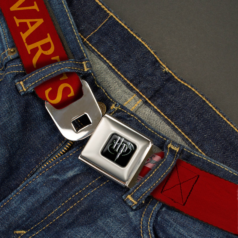 Harry Potter Logo Full Color Black/White Seatbelt Belt - HOGWARTS EXPRESS 9¾ Burgundy/Gold Webbing - MEGA POP COMICS 