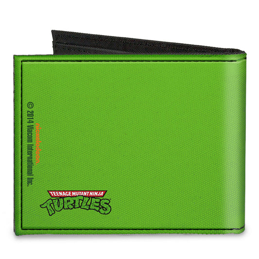 Canvas Bi-Fold Wallet - Classic TMNT Donatello Face CLOSE-UP Green Purple - MEGA POP COMICS 
