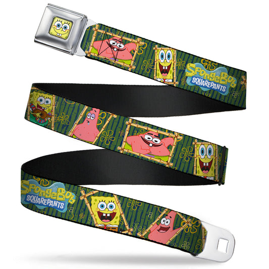 Sponge Bob Face CLOSE-UP Full Color Seatbelt Belt - SpongeBob & Patrick Starfish Bamboo Frames/Logo Webbing - MEGA POP COMICS 