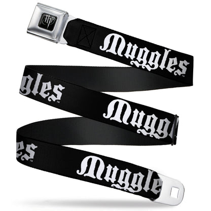 Harry Potter Logo Full Color Black/White Seatbelt Belt - MUGGLES Black/White Webbing - MEGA POP COMICS 