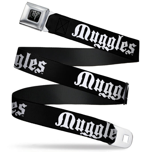 Harry Potter Logo Full Color Black/White Seatbelt Belt - MUGGLES Black/White Webbing - MEGA POP COMICS 