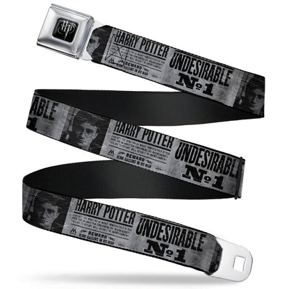 Harry Potter Logo Full Color Black/White Seatbelt Belt - Harry Potter UNDESIRABLE NO 1 White/Black Webbing - MEGA POP COMICS 