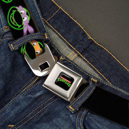 Classic TMNT Logo Full Color Seatbelt Belt - Classic Teenage Mutant Ninja Turtles Electric Expressions Black/Multi Neon Webbing - MEGA POP COMICS 