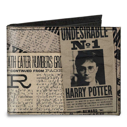 Canvas Bi-Fold Wallet - Harry Potter Newspaper Headlines UNDESIRABLE NO 1 - MEGA POP COMICS 