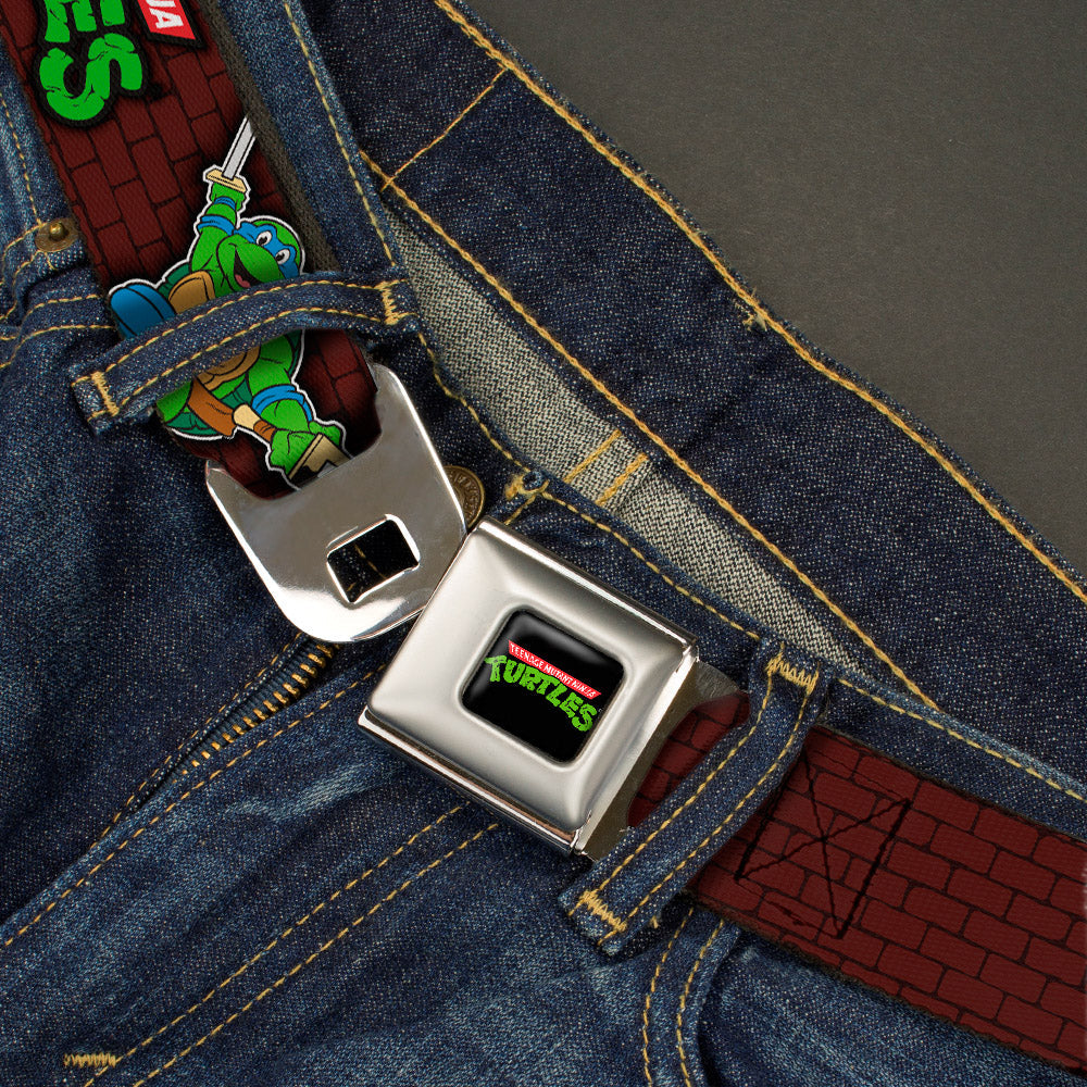 Classic TMNT Logo Full Color Seatbelt Belt - Classic TEENAGE MUTANT NINJA TURTLES Battle Poses/Group Pose7 Webbing - MEGA POP COMICS 