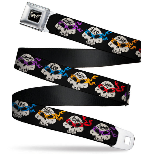 Road Rebel TMNT Logo Full Color Black/Gray Seatbelt Belt - TMNT 4-Turtle Road Rebel Skulls Black Webbing - MEGA POP COMICS 