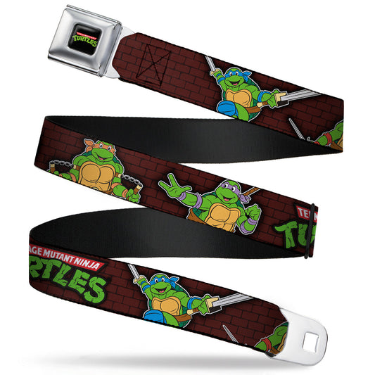Classic TMNT Logo Full Color Seatbelt Belt - Classic TEENAGE MUTANT NINJA TURTLES Battle Poses/Group Pose7 Webbing - MEGA POP COMICS 
