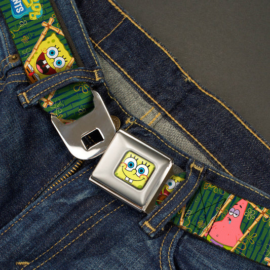 Sponge Bob Face CLOSE-UP Full Color Seatbelt Belt - SpongeBob & Patrick Starfish Bamboo Frames/Logo Webbing - MEGA POP COMICS 