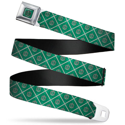 SLYTHERIN Crest Full Color Green Seatbelt Belt - Harry Potter Slytherin Crest Plaid Greens/Gray Webbing - MEGA POP COMICS 