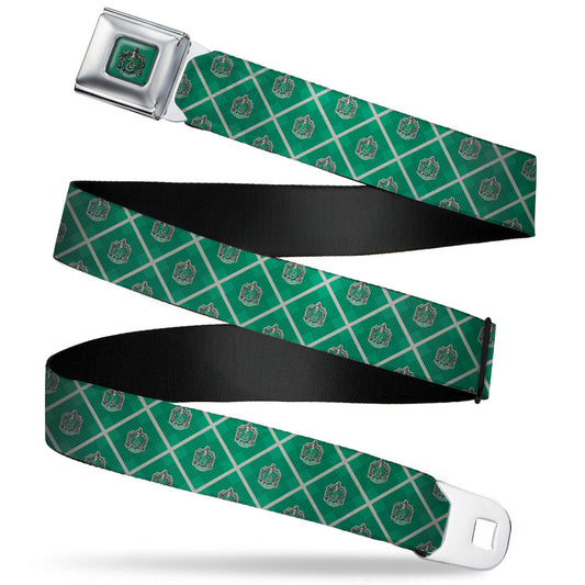 SLYTHERIN Crest Full Color Green Seatbelt Belt - Harry Potter Slytherin Crest Plaid Greens/Gray Webbing - MEGA POP COMICS 