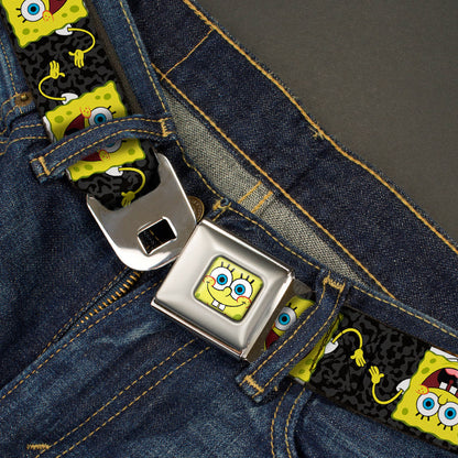 Sponge Bob Face CLOSE-UP Full Color Seatbelt Belt - SpongeBob Pose Flip/Camo Gray/Black Webbing - MEGA POP COMICS 