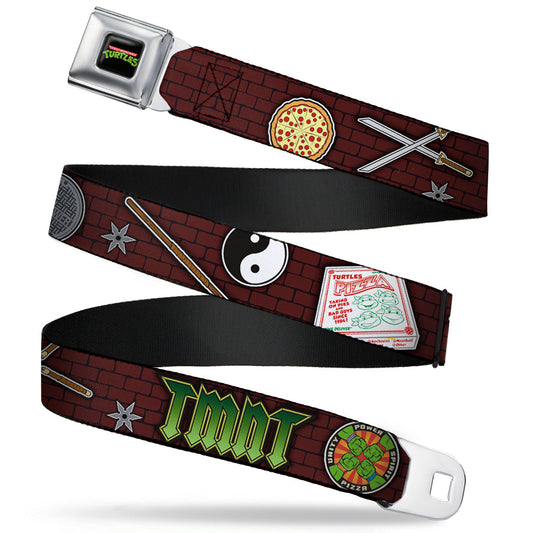 Classic TMNT Logo Full Color Seatbelt Belt - Classic TMNT Gear/Elements Brick Wall Webbing - MEGA POP COMICS 