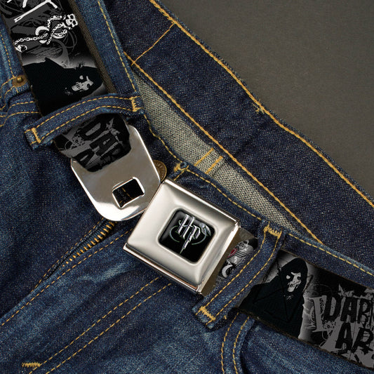 Harry Potter Logo Full Color Black/White Seatbelt Belt - VOLDEMORT-DARK ARTS Death Mark/Death Eater Black/Grays/White Webbing - MEGA POP COMICS 
